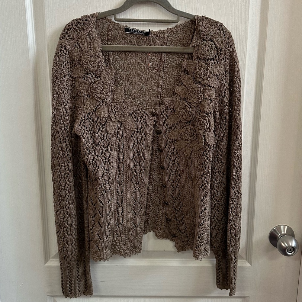 Peruvian Connection Brown Lace Cardigan